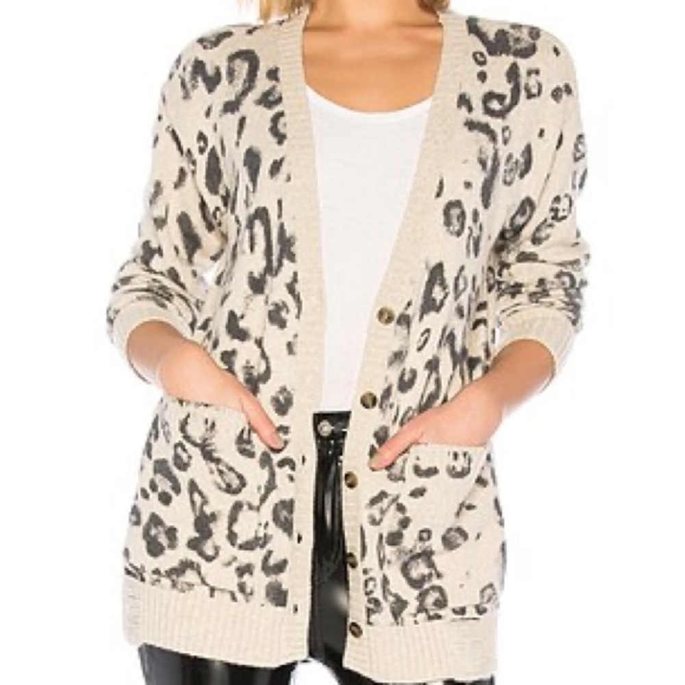 Pam & Gela Revolve Leopard Animal Print Cream and Black Open-Front Cardigan